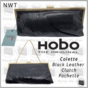 HOBO The Original Colette Black Leather Clutch / Pochette Leather Strap Detail